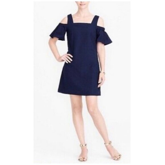 J.Crew Factory NWT $85 Navy Mini Dress Cold Shoulder Travel Vacation Womens Sz M - Picture 1 of 10